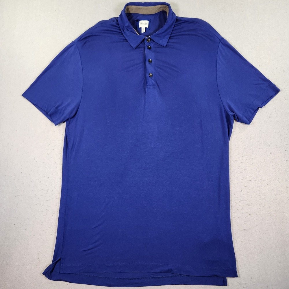 Armani Collezioni Mens Collared Viscose Blue T-Shirt Short Sleeve Size 2XL